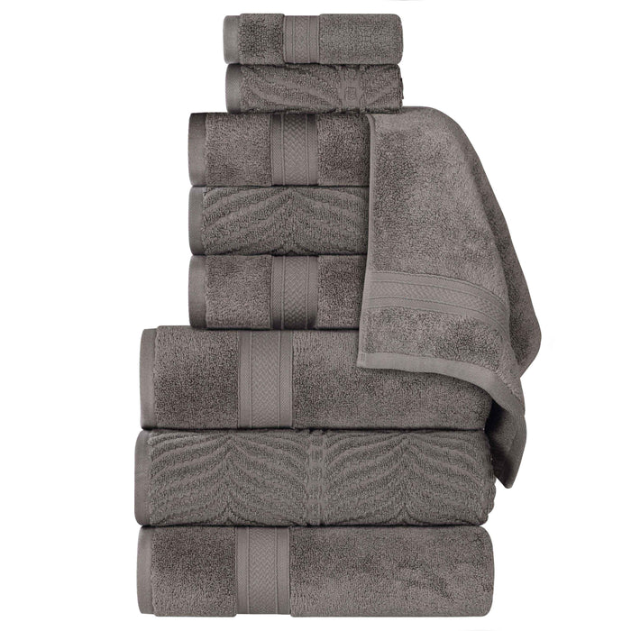 Zero Twist Cotton Solid and Jacquard Elegant Chevron 9 Piece Towel Set