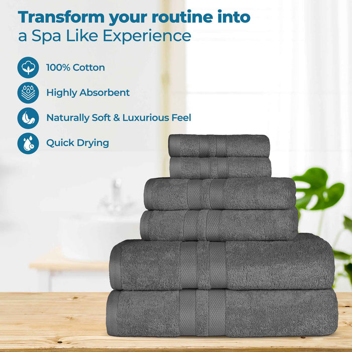 Ultra-Soft Cotton Absorbent Quick-Drying 12 Piece Assorted Towel Set - Charcoal