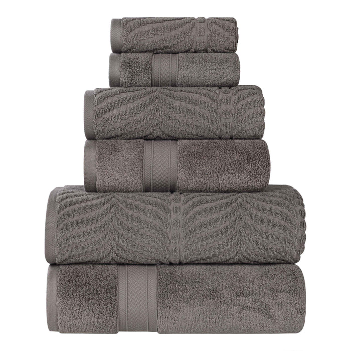 Zero Twist Cotton Solid and Jacquard Elegant Chevron 6 Piece Towel Set