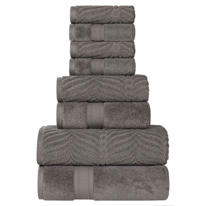 Zero Twist Cotton Solid and Jacquard Elegant Chevron 8 Piece Towel Set