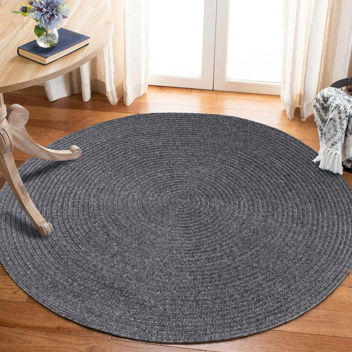 Bohemian Indoor Outdoor Rugs Solid Braided Round Area Rug - Charcoal