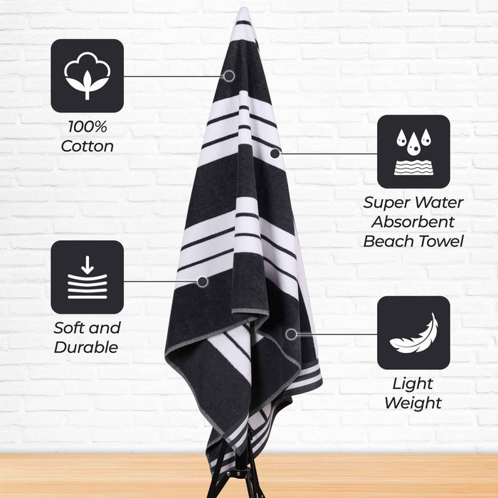 Cabana Stripe Oversized Cotton Beach Towel Set Of 2, 4, 6 - Charcoal