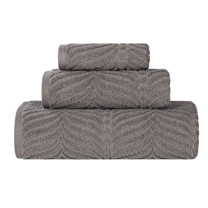 Zero Twist Cotton Elegant Chevron 3 Piece Jacquard Towel Set