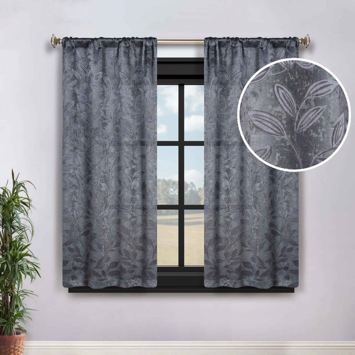 Leaves Rod Pocket Room Darkening Blackout Curtains, Set of 2