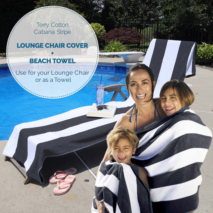 Cabana Striped Cotton Standard Size Towel / Chaise Lounge Chair Cover - Charcoal