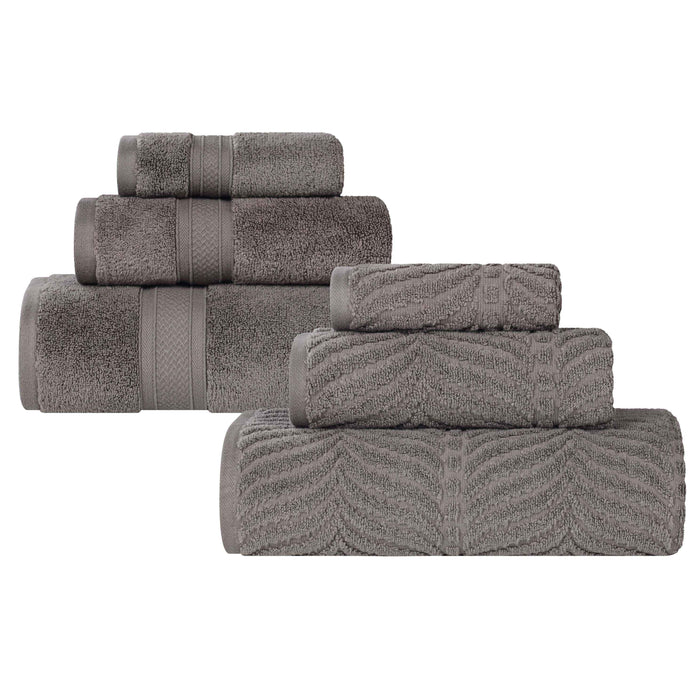 Zero Twist Cotton Solid and Jacquard Elegant Chevron 6 Piece Towel Set