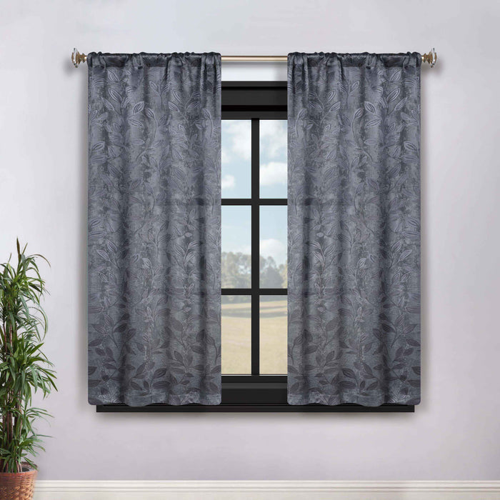 Leaves Rod Pocket Room Darkening Blackout Curtains, Set of 2