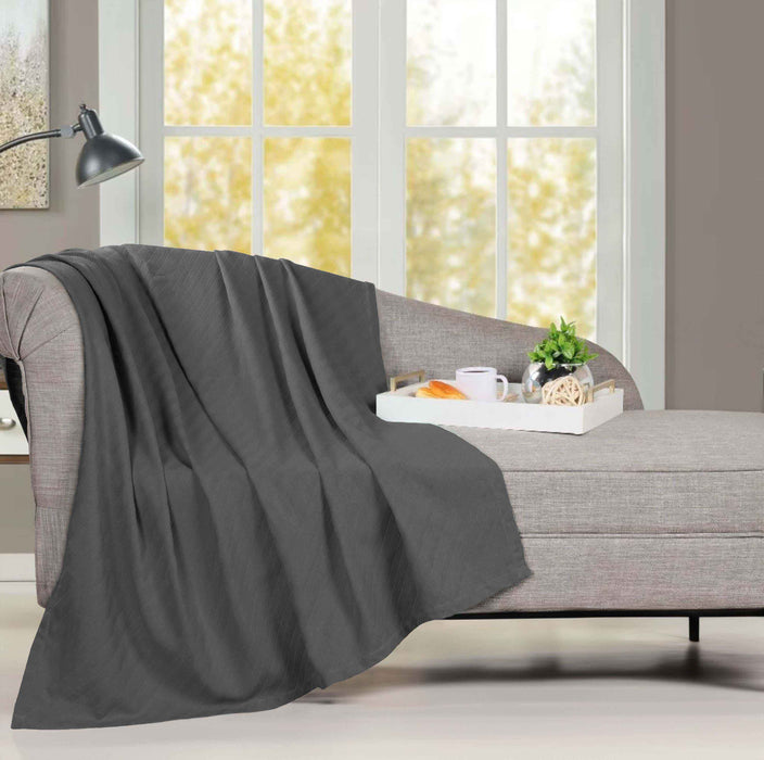 Milan Cotton Textured Striped Lightweight Woven Blanket - Charcoal