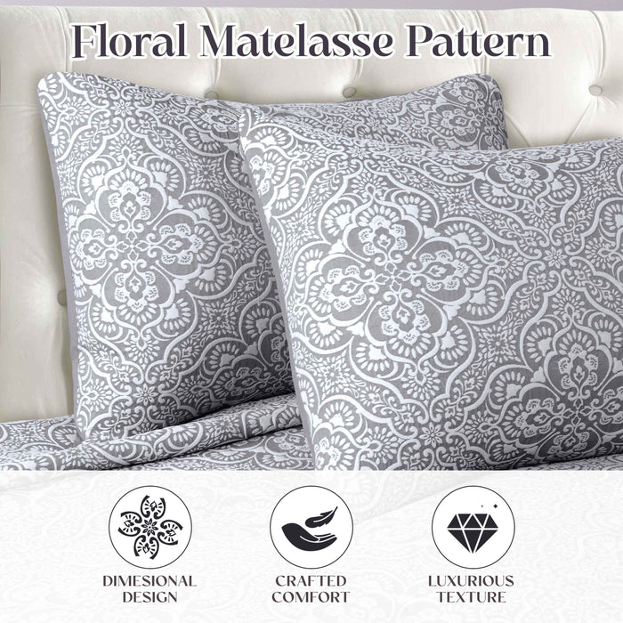 Enzy Medium Weight Floral Matelasse Bedspread and Sham Set