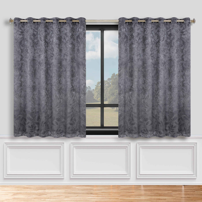 Leaves Grommet Room Darkening Blackout Curtains, Set of 2 - Charcoal