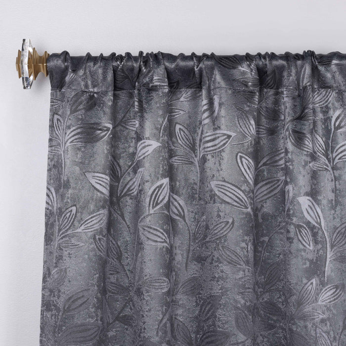 Leaves Rod Pocket Room Darkening Blackout Curtains, Set of 2