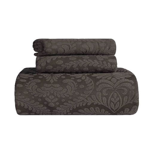 Aspen Cotton Blend Jacquard Woven Floral Scalloped Edges Bedspread Set - Charcoal