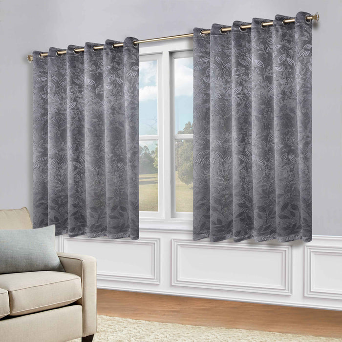 Leaves Grommet Room Darkening Blackout Curtains, Set of 2 - Charcoal