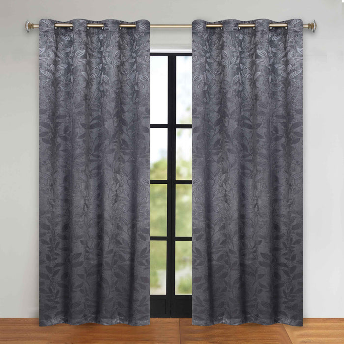 Leaves Grommet Room Darkening Blackout Curtains, Set of 2 - Charcoal