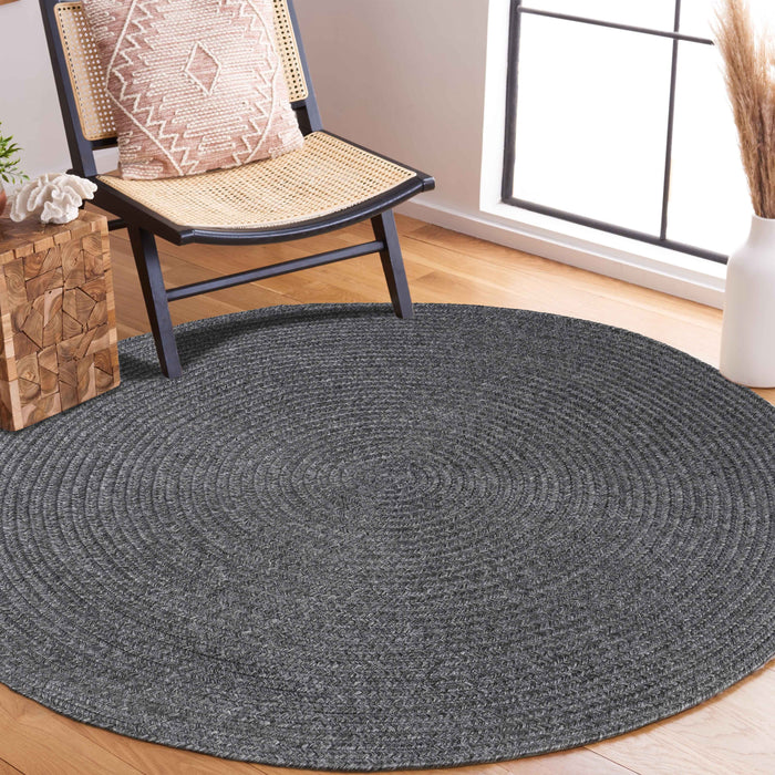 Bohemian Indoor Outdoor Rugs Solid Braided Round Area Rug - Charcoal