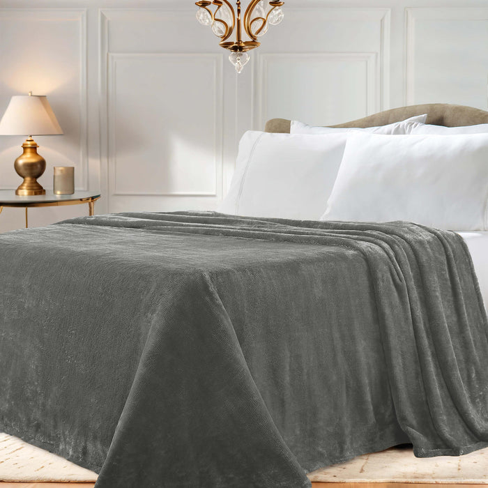 Classic Solid Fleece Plush Medium Weight Fluffy Soft Blanket - Charcoal