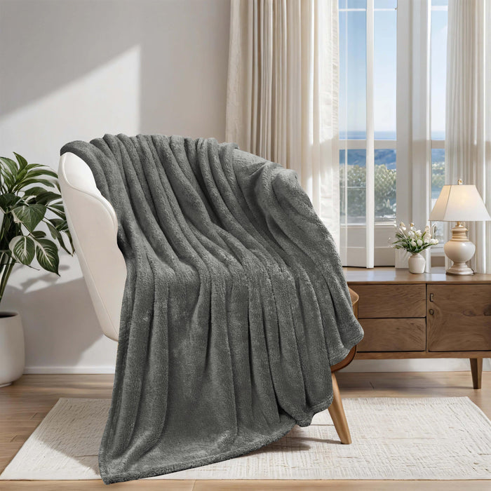 Classic Solid Fleece Plush Medium Weight Fluffy Soft Blanket - Charcoal