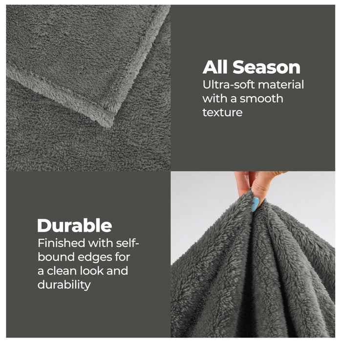 Classic Solid Fleece Plush Medium Weight Fluffy Soft Blanket - Charcoal