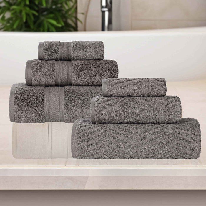 Zero Twist Cotton Solid and Jacquard Elegant Chevron 6 Piece Towel Set