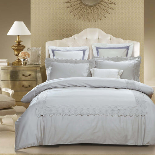 Charlotte Cotton Solid Embroidered Duvet Cover Set - White