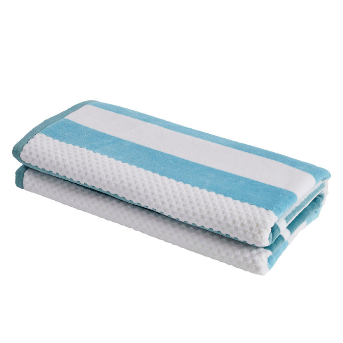 Cotton Oversized Checkered Striped 2 Piece Beach Towel - Aero Blue