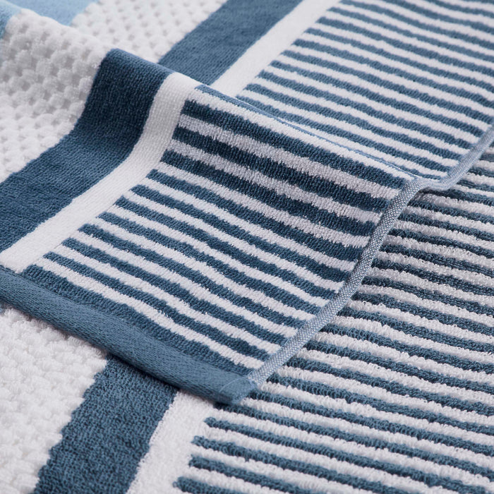 Cotton Oversized Checkered Striped 2 Piece Beach Towel - Dusky Blue