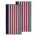 Cotton Oversized Checkered Striped 2 Piece Beach Towel - Navy Blue
