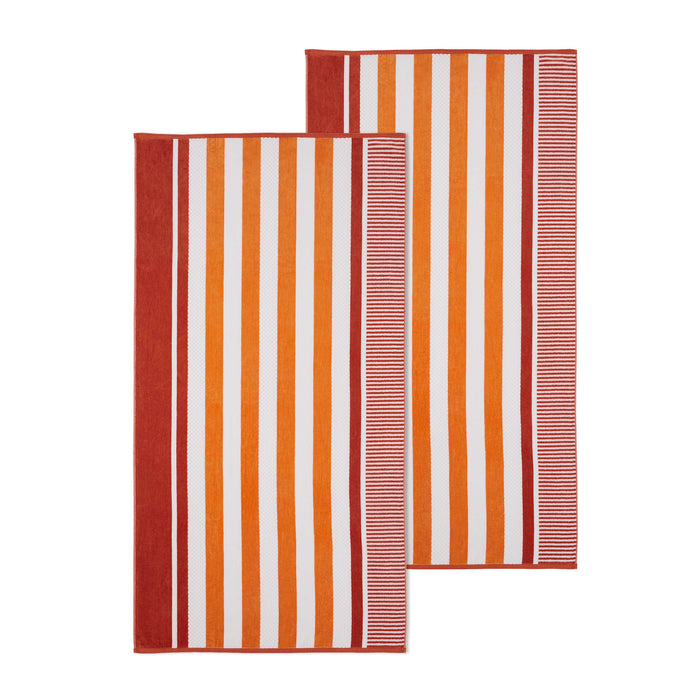 Cotton Oversized Checkered Striped 2 Piece Beach Towel - Sorbet