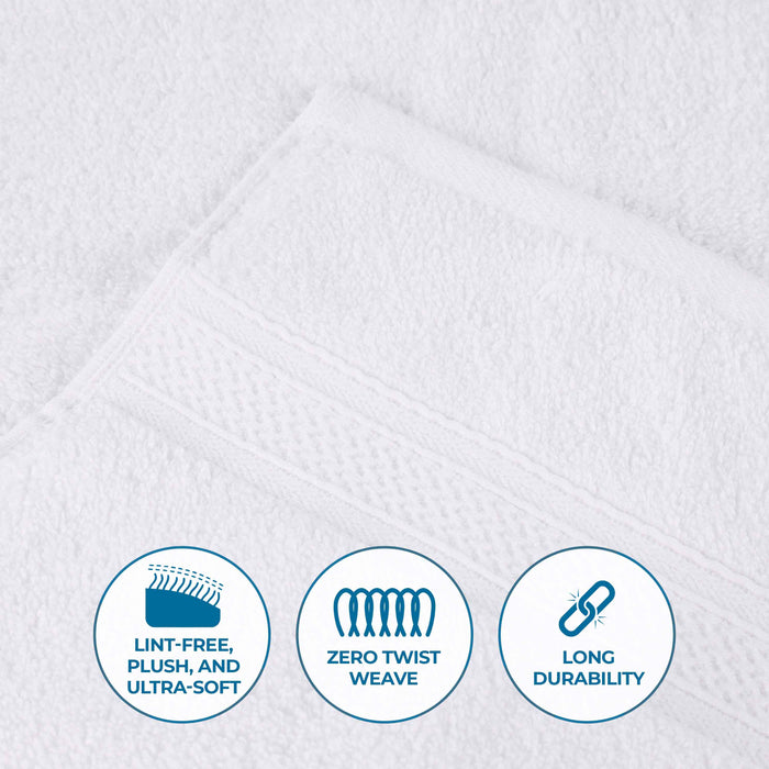 Cotton Elegant Soft Absorbent 3 Piece Solid Towel Set - White
