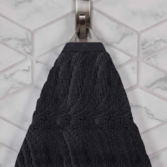 Cotton Solid & Jacquard Chevron 9 Piece Assorted Towel Set - Black