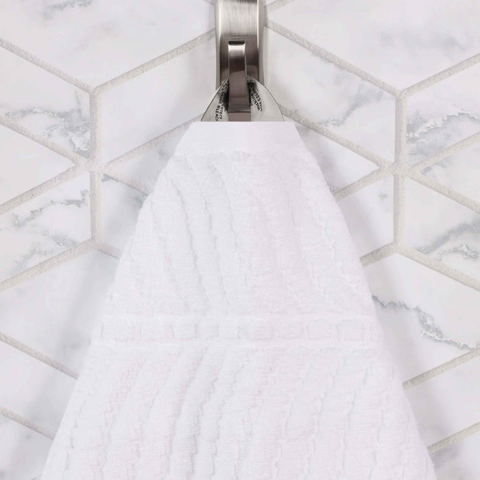 Cotton Solid and Jacquard Chevron Face Towel Set of 12 - White