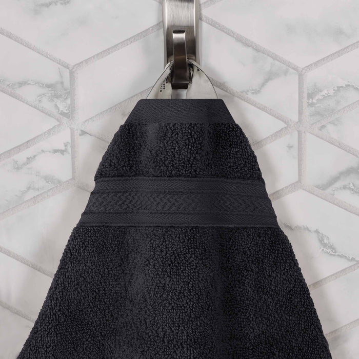 Cotton Solid and Jacquard Chevron Hand Towel Assorted Set of 6 - Black