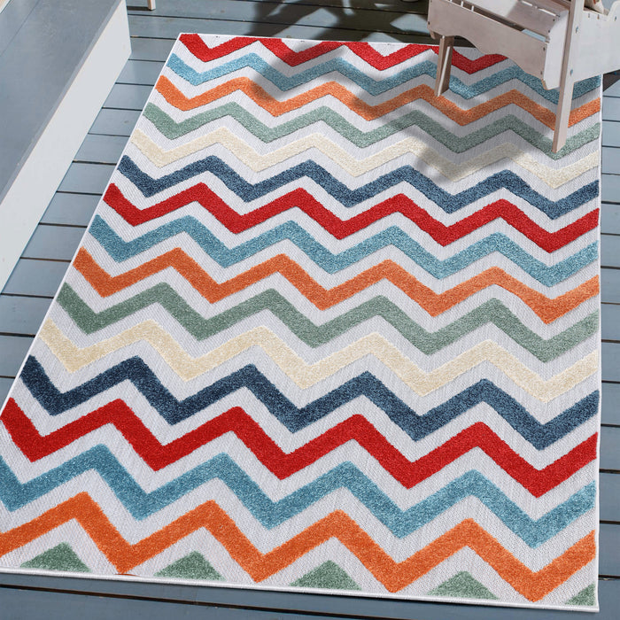 Chevron Zig-Zag Geometric Modern Indoor Outdoor Area Rug - Multicolor