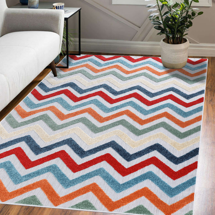 Chevron Zig-Zag Geometric Modern Indoor Outdoor Area Rug - Multicolor