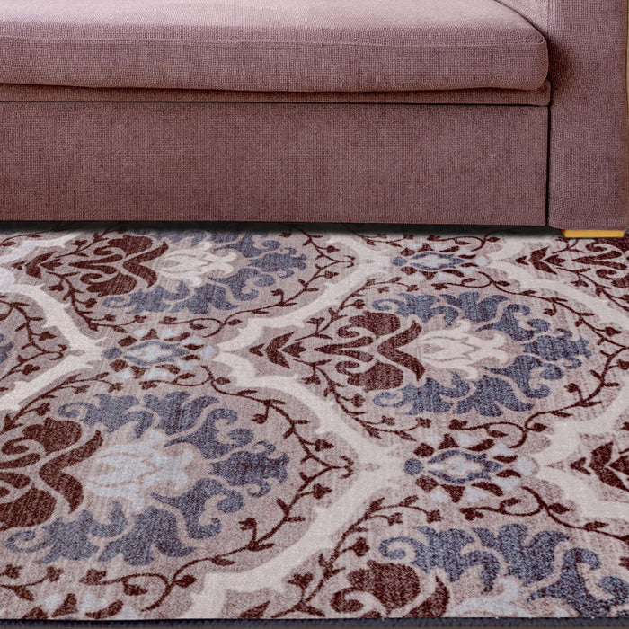 Chloe Non-Slip Floral Damask Indoor Area Rugs Or Runner Rug - Chocolate