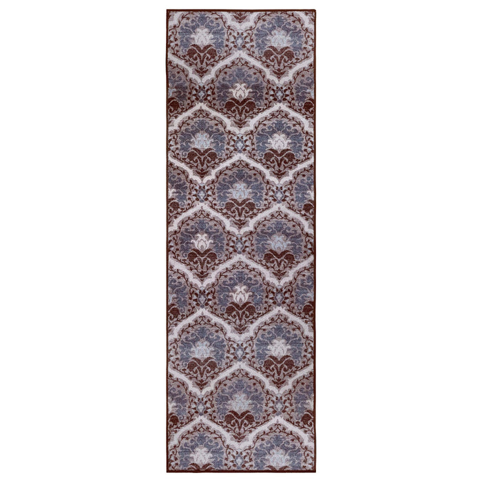 Chloe Non-Slip Floral Damask Indoor Area Rugs Or Runner Rug - Chocolate