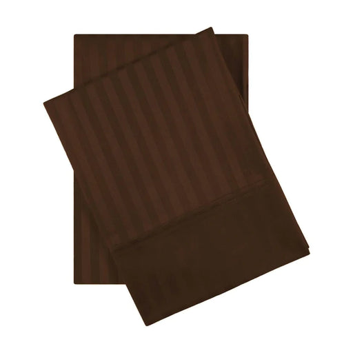 Egyptian Cotton 600 Thread Count 2 Piece Striped Pillowcase Set - Chocolate