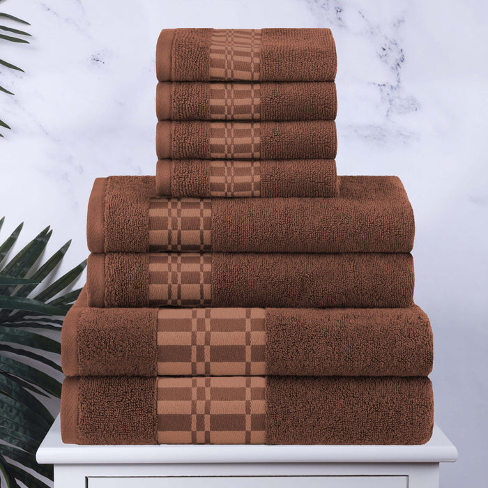 Larissa Cotton Geometric Embroidered Border 8-Piece Assorted Towel Set - Chocolate