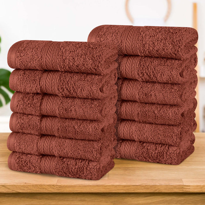 Atlas Cotton Plush Heavyweight Luxury Face Towel Washcloth Set of 12 - Chocolate