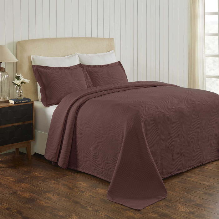 Cascade Cotton Jacquard Matelassé 3-Piece Bedspread Set - Chocolate