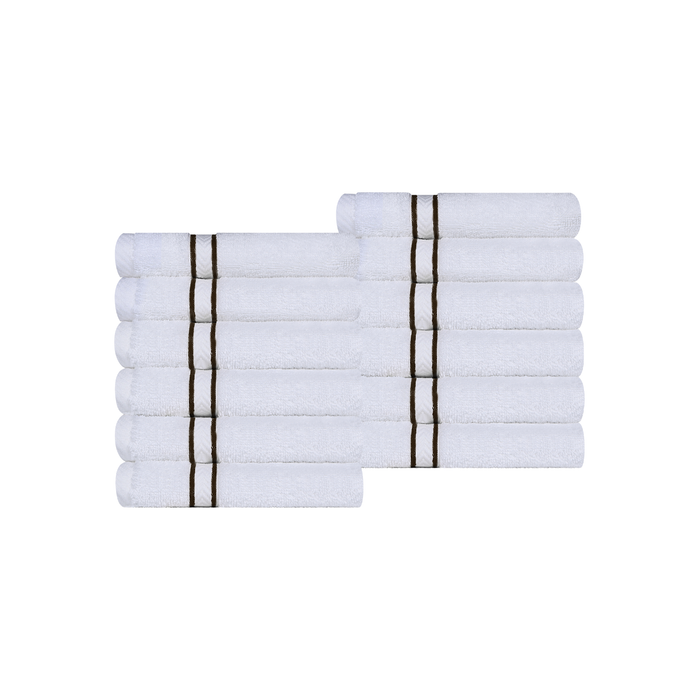 Turkish Cotton Ultra-Plush Absorbent Solid 12-Piece Face Towel Set - White/Chocolate