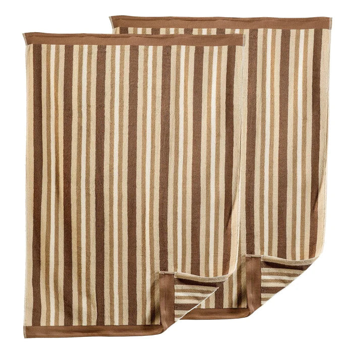 Cotton Stripe 2 Piece Bath Towel Set - Chocolate