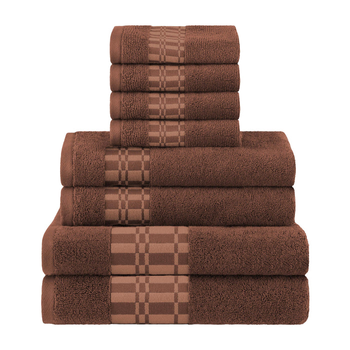 Larissa Cotton Geometric Embroidered Border 8-Piece Assorted Towel Set - Chocolate