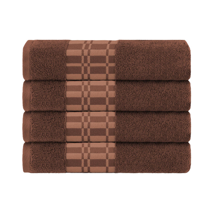 Larissa Cotton Geometric Embroidered Border Bath Towels, Set of 4 - Chocolate