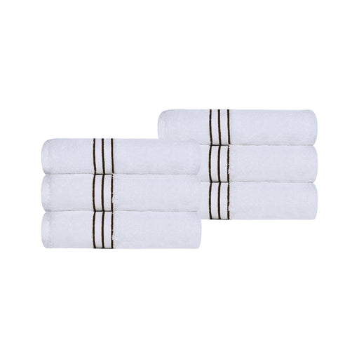 Turkish Cotton Ultra-Plush Solid 6 Piece Highly Absorbent Hand Towel Set - White/Chocolate