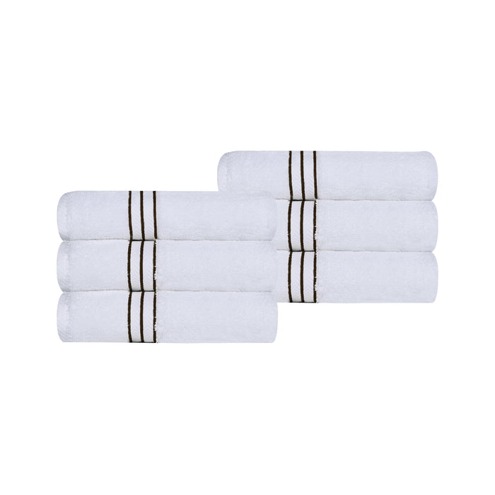 Turkish Cotton Ultra-Plush Solid 6 Piece Highly Absorbent Hand Towel Set - White/Chocolate