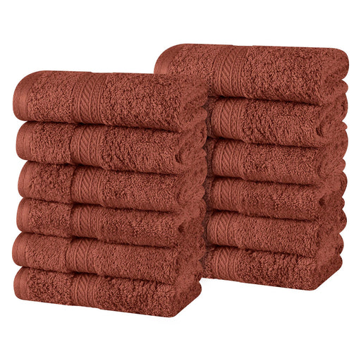 Atlas Cotton Plush Heavyweight Luxury Face Towel Washcloth Set of 12 - Chocolate