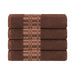 Cotton Geometric Embroidered Jacquard Border 4 Piece Bath Towel Set - Chocolate