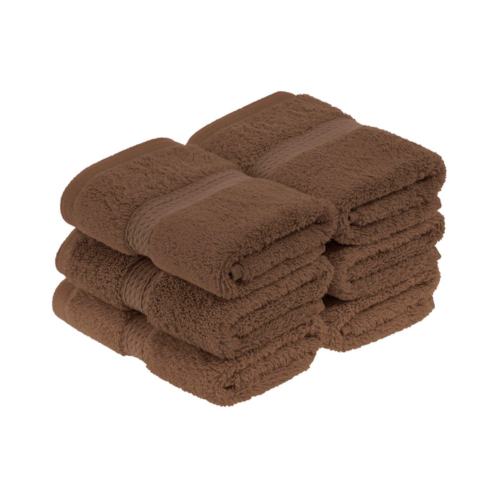Egyptian Cotton Pile Plush Heavyweight Absorbent Face Towel Set of 6 - Chocolate