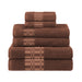 Larissa Cotton Geometric Embroidered Jacquard Border 6 Piece Towel Set - Chocolate